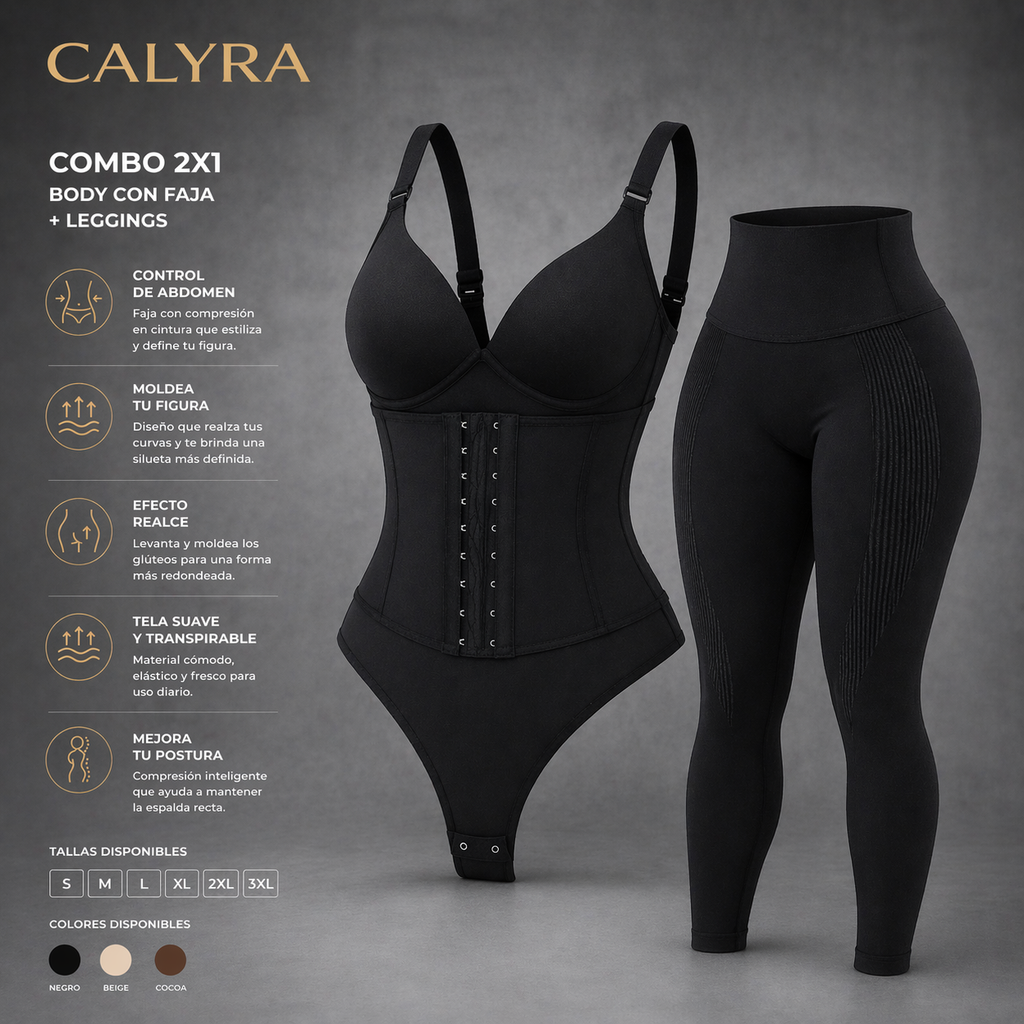 2 Bodys Modeladores + Calza Push Up CALYRA de Regalo