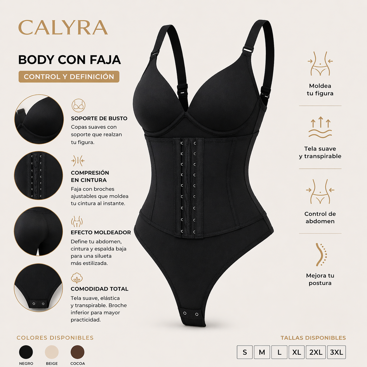 2 Bodys Modeladores + Calza Push Up CALYRA de Regalo