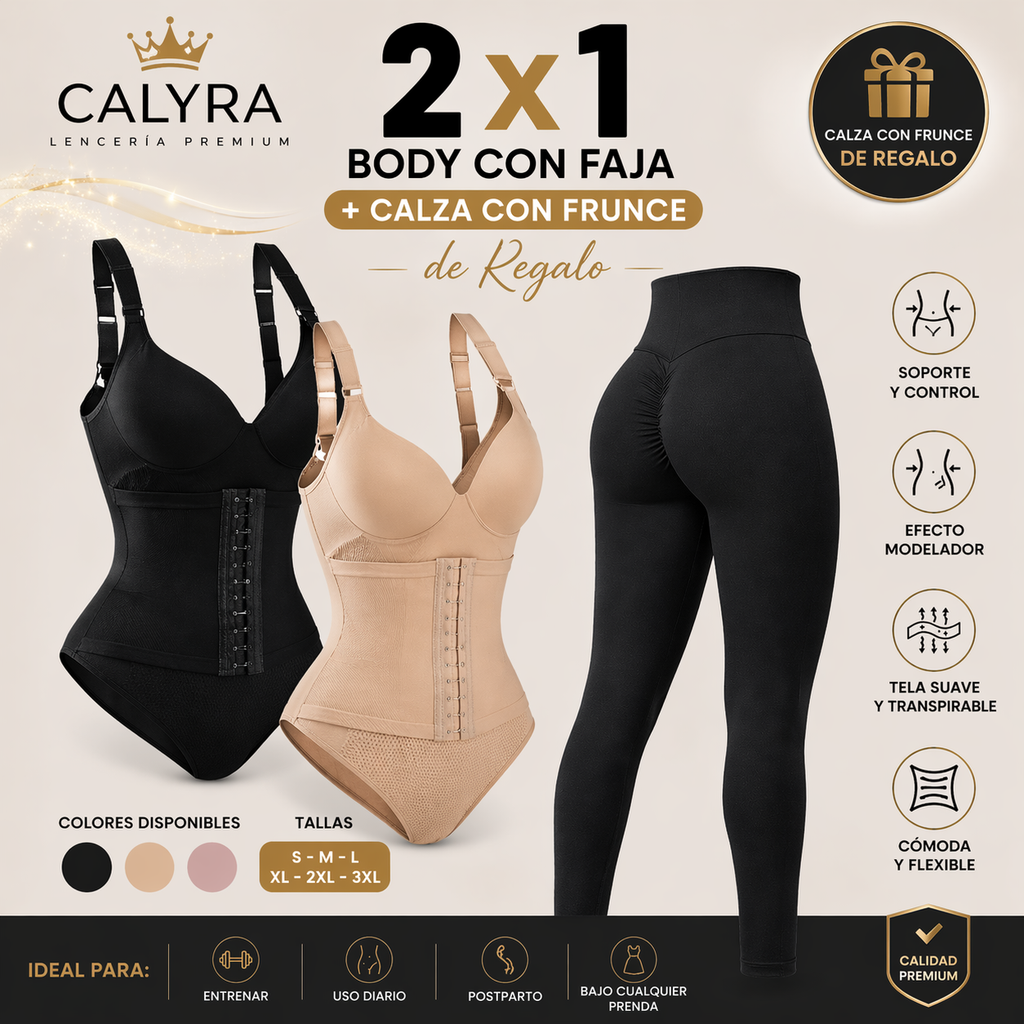 2 Bodys Modeladores + Calza Push Up CALYRA de Regalo