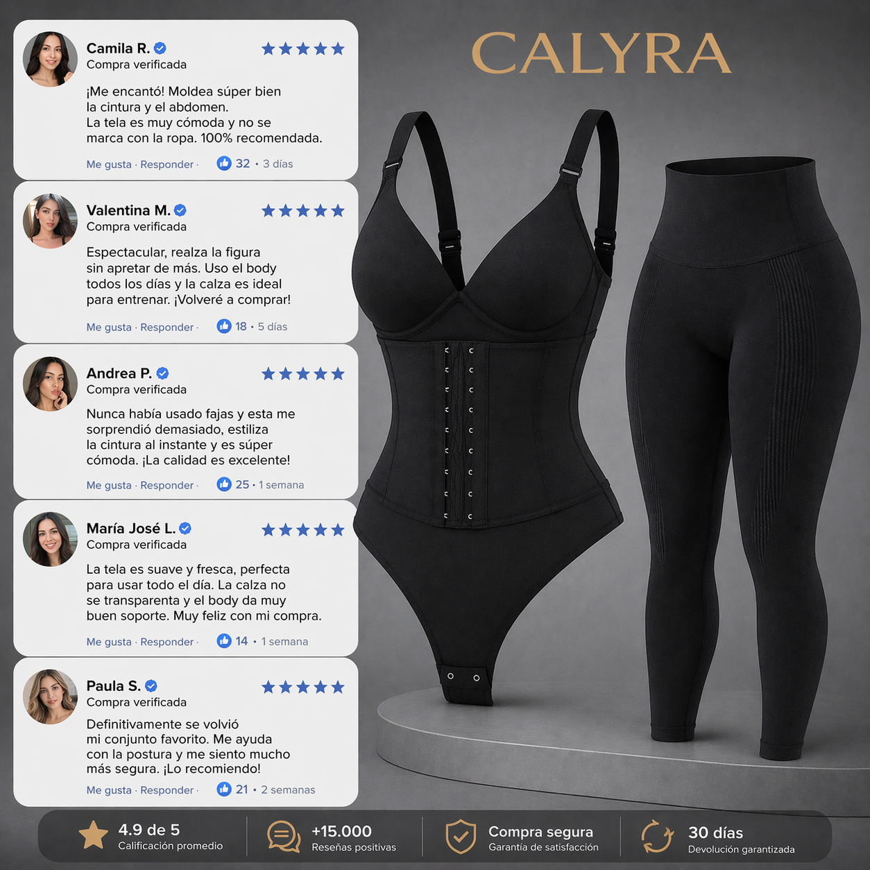2 Bodys Modeladores + Calza Push Up CALYRA de Regalo